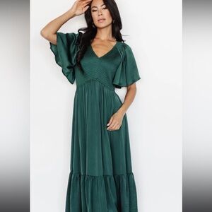 Lovell smocked midi dress in emerald - Baltic Born